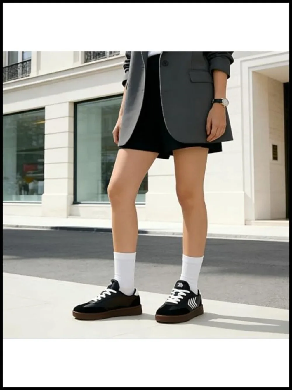 Retro Patchwork Leather Sneakers - Cushioned Lace Up Walking Shoes